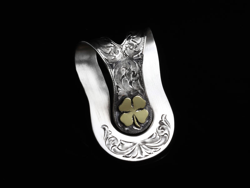 Big Bend 4 Leaf Clover Engraved Money Clip 18K