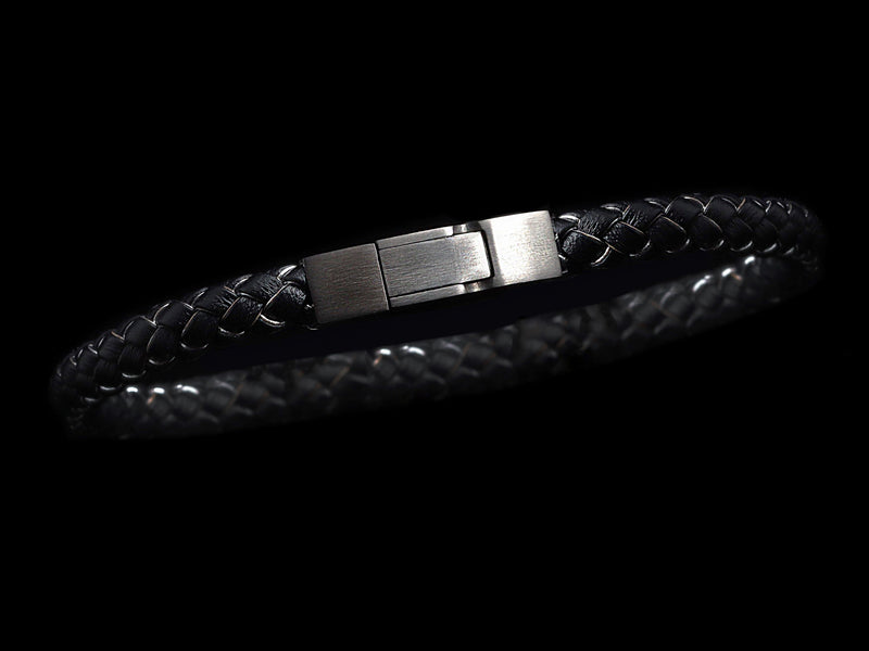 Grey Piped Leather Click Bracelet