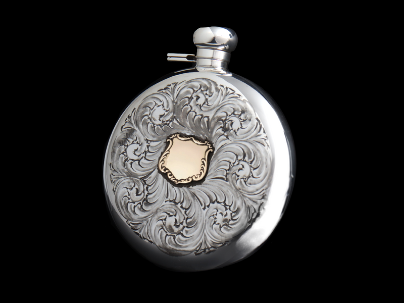 Round Flask & 14k Gold Shield