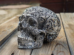 Life Size Stainless Steel Floral Skull