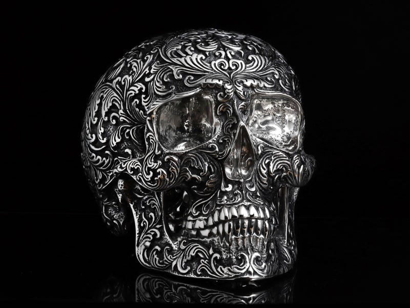 Life Size Stainless Steel Floral Skull