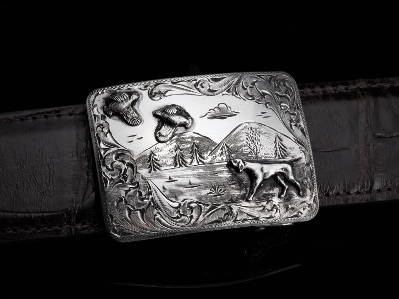 Mesa Quail Hunt Sterling Belt Buckles Comstock Heritage 