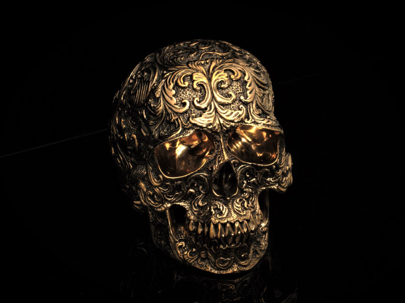 Life Size Bronze Floral Skull