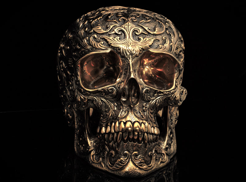 Life Size Bronze Floral Skull